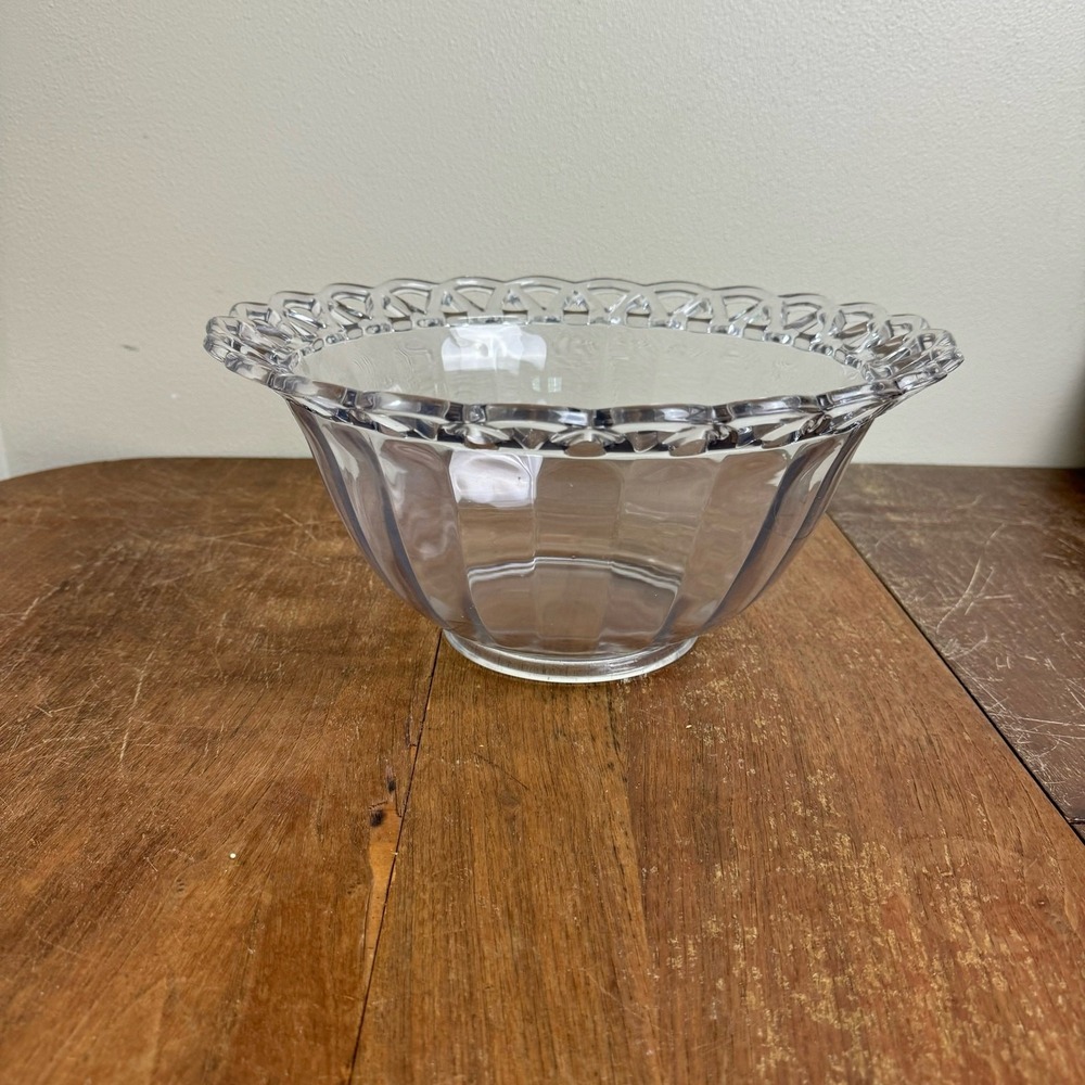 1940s Imperial Glass‎ Vintage clear Glass Lace Edge Punch Fruit Bowl LARGE bowl